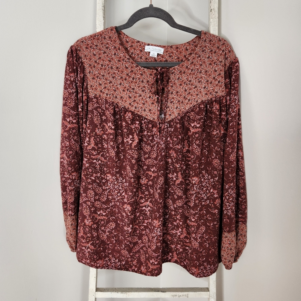 LA Threads Womens 3X Floral Long Sleeve Peasant Top